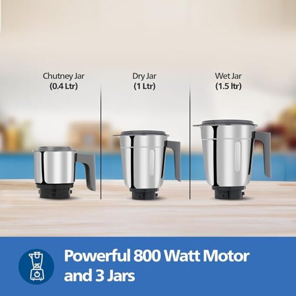 Philips HL7770/00 Mixer Grinder, 800 Watt Powerful motor, 3 Jars, MicroGrind technology : Grind even 1 pepper; Choose Coarse, Fine, or Superfine for perfect textures every time