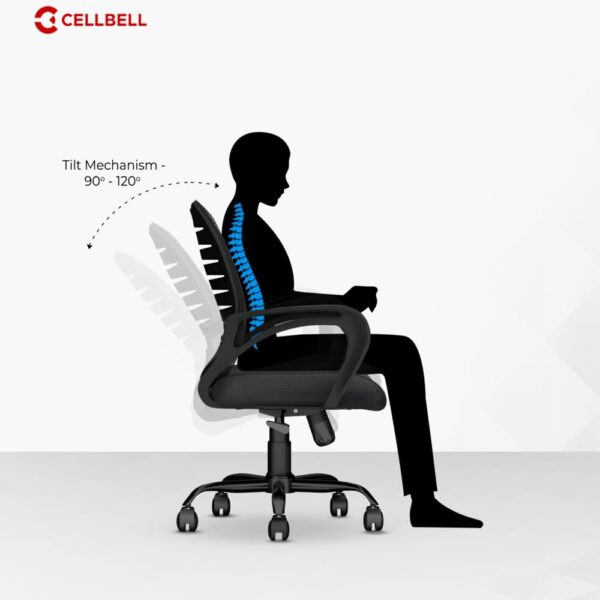 CELLBELL Desire C104 Mesh Mid Back Chair | Ergonomic Office, Study, Revolving, Computer Chair for Work from Home Heavy Duty Metal Base, Seat Height Adjustable (Black)