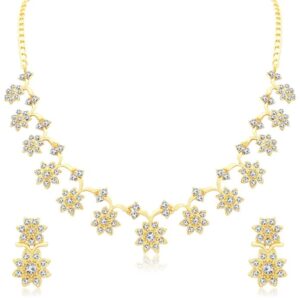 YouBella Jewellery Set for Women American Diamond Combo of Choker Necklace Set with Earrings, Bracelet and Ring for Girls and Women
