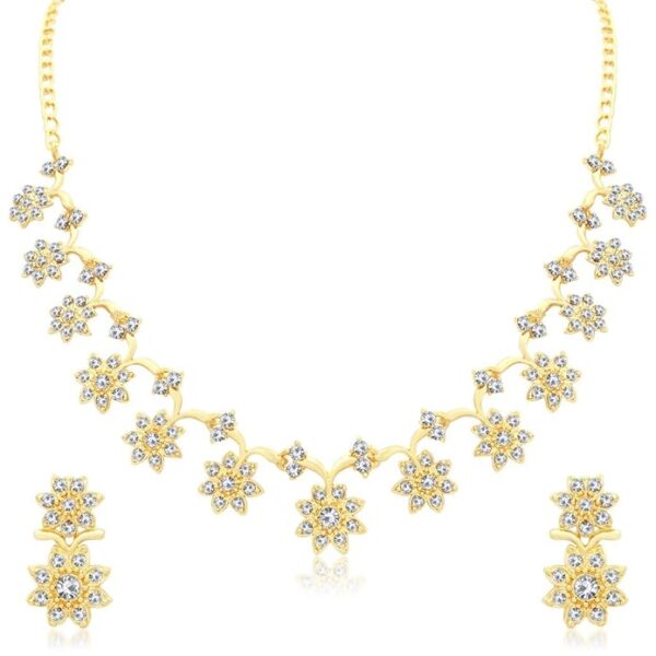 YouBella Jewellery Set for Women American Diamond Combo of Choker Necklace Set with Earrings, Bracelet and Ring for Girls and Women