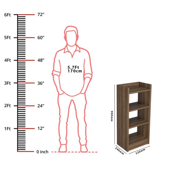 homeeasy 3 Layer Engineered Wood Multipurpose Rack, Open Bookshelf, Storage Organizer Stand BS-1(90x33x24cm) Brown