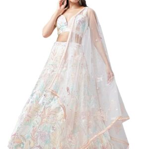 Zeel Clothing Women's Sequins Thread Embroidered Georgette Lehenga Choli With Dupatta (5124-White-Women-Lehenga-Choli-Latest; Free size) (White)