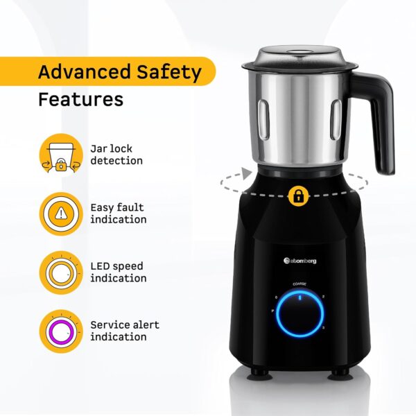 Atomberg Yulia Mixer Grinder | Coarse Mode for Silbatta like texture| Intelligent Powerful 750W Motor | Advanced Safety Features | 4 Multifunctional Jars including Chopper Jar (Gloss Black)
