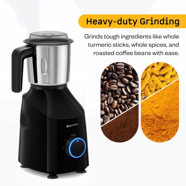 Atomberg Yulia Mixer Grinder | Coarse Mode for Silbatta like texture| Intelligent Powerful 750W Motor | Advanced Safety Features | 4 Multifunctional Jars including Chopper Jar (Gloss Black)